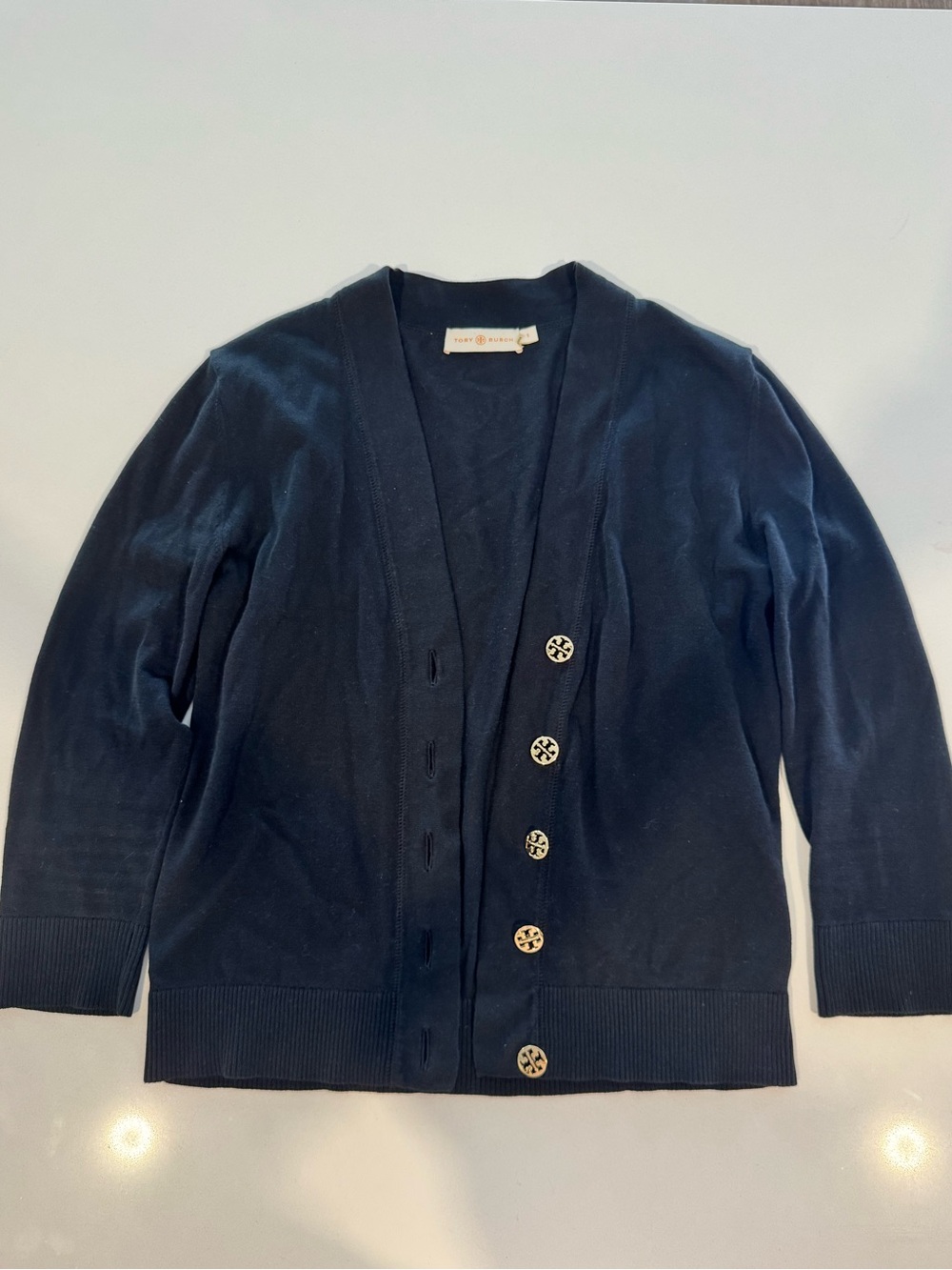 Tory Burch Cardigan in Black with Gold Buttons, Small